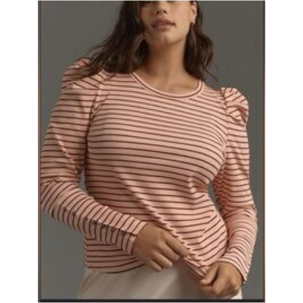Maeve Puff Sleeve Striped Long Sleeve Top In Pink and Purple Size XXS